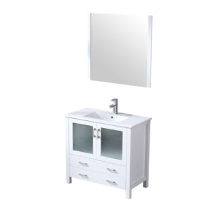 Volez 36W x 18.25D White Bath Vanity, White Ceramic Top, Faucet Set, and 34Mirror