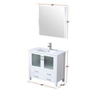 Volez 36W x 18.25D White Bath Vanity and White Ceramic Top