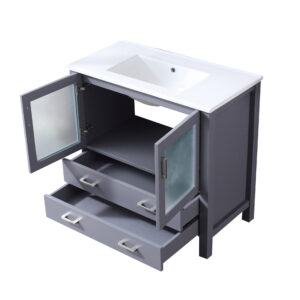 Volez 36W x 18.25D Dark Grey Bath Vanity and White Ceramic Top