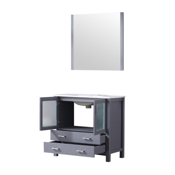 Volez 36W x 18.25D Dark Grey Bath Vanity, White Ceramic Top, and 34Mirror