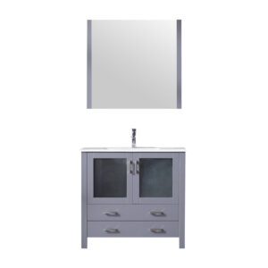 Volez 36W x 18.25D Dark Grey Bath Vanity, White Ceramic Top, Faucet Set, and 34Mirror