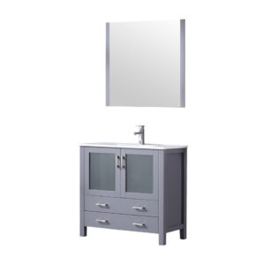 Volez 36W x 18.25D Dark Grey Bath Vanity, White Ceramic Top, Faucet Set, and 34Mirror