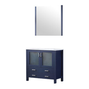 Volez 36W x 18.25D Navy Blue Bath Vanity, White Ceramic Top, and 34Mirror