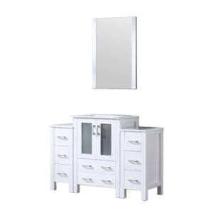 Volez 48W x 18.25D White Bath Vanity with Side Cabinets, White Ceramic Top, and 22Mirror