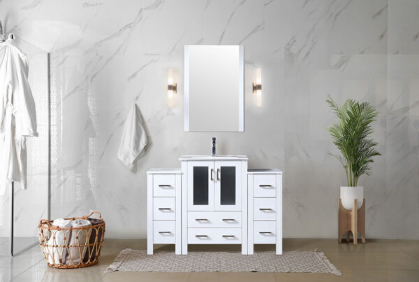 Volez 48W x 18.25D White Single Bath Vanity with Side Cabinet, and White Ceramic Top