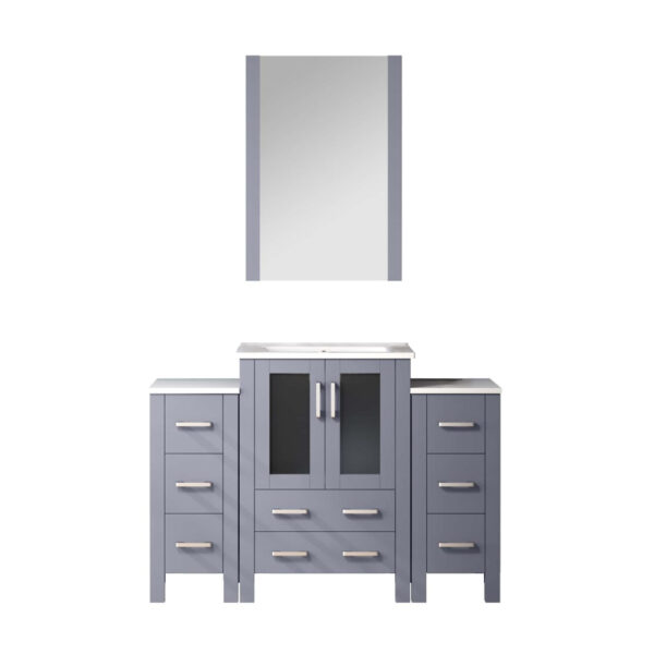 Volez 48W x 18.25D Dark Grey Bath Vanity with Side Cabinets, White Ceramic Top, and 22Mirror