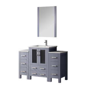 Volez 48W x 18.25D Dark Grey Bath Vanity with Side Cabinets, Faucet Set, White Ceramic Top, and 22Mirror