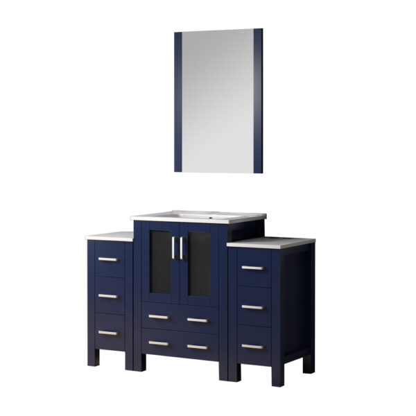 Volez 48W x 18.25D Navy Blue Bath Vanity with Side Cabinets, White Ceramic Top, and 22Mirror