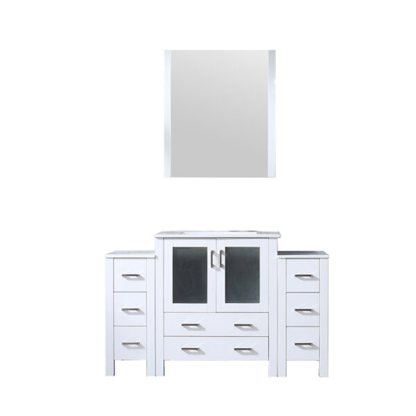 Volez 54W x 18.25D White Bath Vanity with Side Cabinets, White Ceramic Top, and 28Mirror