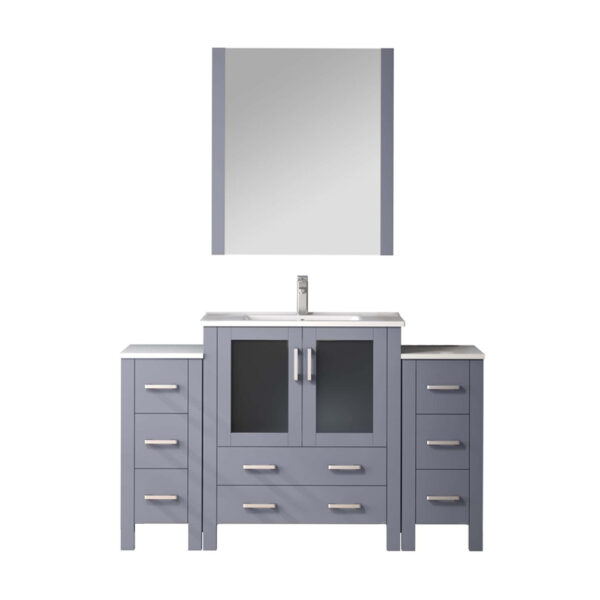 Volez 54W x 18.25D Dark Grey Bath Vanity with Side Cabinets, Faucet Set, White Ceramic Top, and 28Mirror