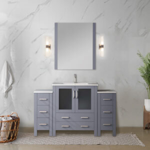 Volez 54W x 18.25D Dark Grey Single Bath Vanity with Side Cabinets, and White Ceramic Top