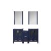 Volez 60W x 18.25D Navy Blue Double Bath Vanity with Side Cabinet, White Ceramic Top, and 22Mirrors