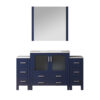 Volez 60W x 18.25D Navy Blue Bath Vanity with Side Cabinets, White Ceramic Top, and 34Mirror