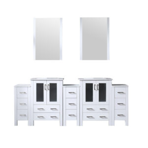 Volez 84W x 18.25D White Double Bath Vanity with Side Cabinets, White Ceramic Top, and 22Mirrors