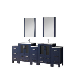 Volez 84W Navy Blue Double Bath Vanity with Side Cabinets, Faucet Set, White Ceramic Top, and 22Mirrors