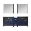 Volez 84W x 18.25D Navy Blue Double Bath Vanity with Side Cabinet, White Ceramic Top, and 34Mirrors