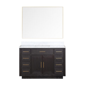 Abbey 48W x 22D Black Oak Single Bath Vanity, Carrara Marble Top, and 46Mirror