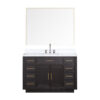 Abbey 48W x 22D Black Oak Single Bath Vanity, Carrara Marble Top, Faucet Set, and 46Mirror