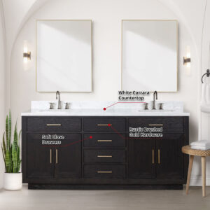 Abbey 72W x 22D Black Oak Double Bath Vanity and Carrara Marble Top