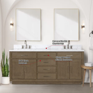 Abbey 72W x 22D Grey Oak Double Bath Vanity and Carrara Marble Top