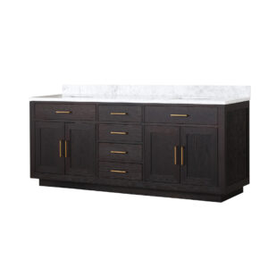 Abbey 80W x 22D Black Oak Double Bath Vanity and Carrara Marble Top