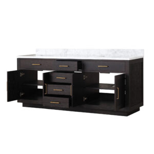 Abbey 80W x 22D Black Oak Double Bath Vanity and Carrara Marble Top