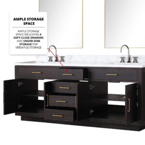 Abbey 80W x 22D Black Oak Double Bath Vanity and Carrara Marble Top