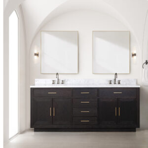 Abbey 80W x 22D Black Oak Double Bath Vanity and Carrara Marble Top