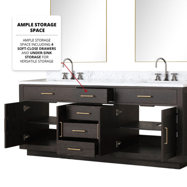 Abbey 80W x 22D Brown Oak Double Bath Vanity and Carrara Marble Top