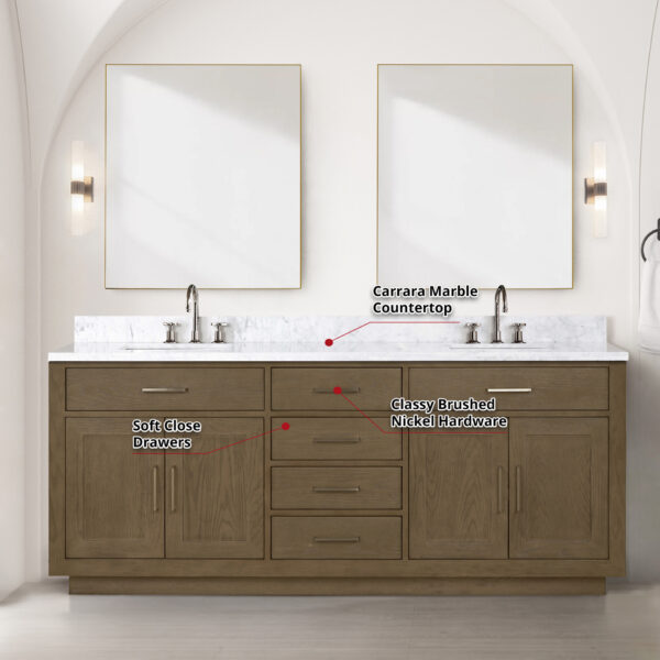 Abbey 80W x 22D Grey Oak Double Bath Vanity and Carrara Marble Top