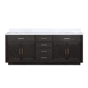 Abbey 84W x 22D Black Oak Double Bath Vanity and Carrara Marble Top