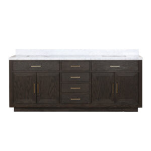 Abbey 84W x 22D Brown Oak Double Bath Vanity and Carrara Marble Top