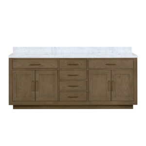 Abbey 84W x 22D Grey Oak Double Bath Vanity and Carrara Marble Top