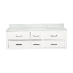 Castor 60W x 22D White Double Bath Vanity and Carrara Marble Top