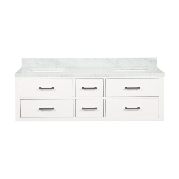 Castor 60W x 22D White Double Bath Vanity and Carrara Marble Top