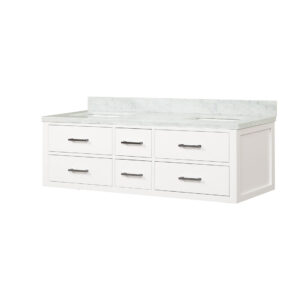 Castor 60W x 22D White Double Bath Vanity and Carrara Marble Top