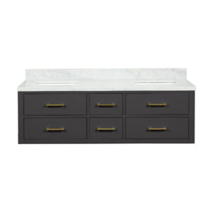 Castor 60W x 22D Black Double Bath Vanity and Carrara Marble Top