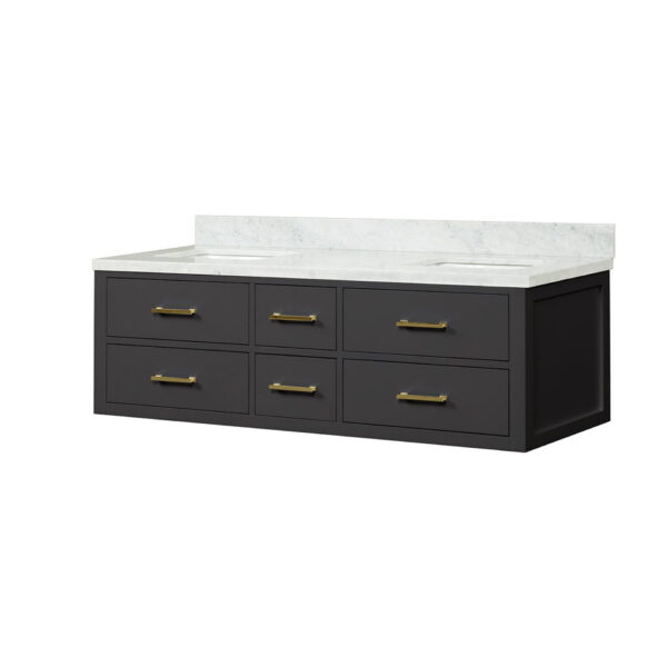 Castor 60W x 22D Black Double Bath Vanity and Carrara Marble Top