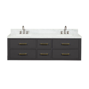 Castor 60W x 22D Black Double Bath Vanity, Carrara Marble Top, and Faucet Set