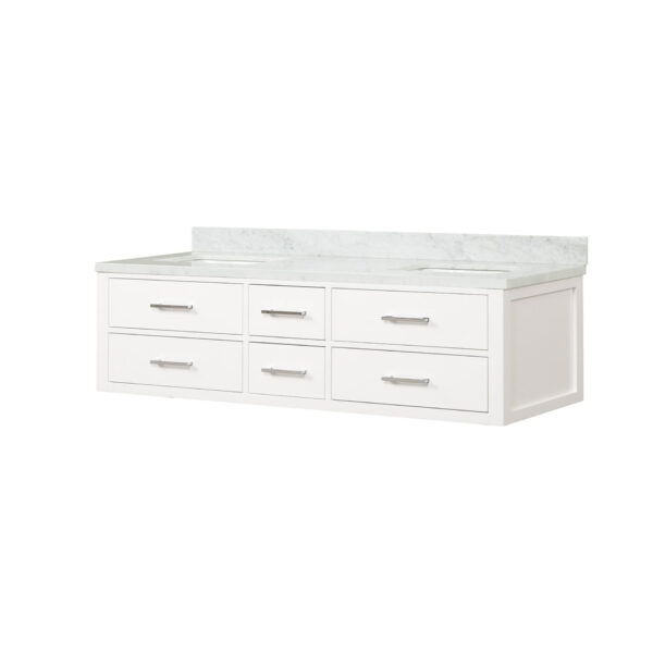 Castor 72W x 22D White Double Bath Vanity and Carrara Marble Top