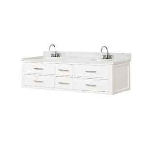 Castor 72W x 22D White Double Bath Vanity, Carrara Marble Top, and Faucet Set