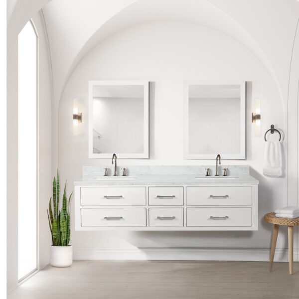 Castor 72W x 22D White Double Bath Vanity and Carrara Marble Top