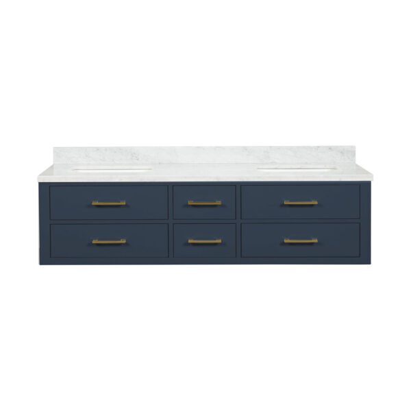 Castor 72W x 22D Blue Double Bath Vanity and Carrara Marble Top