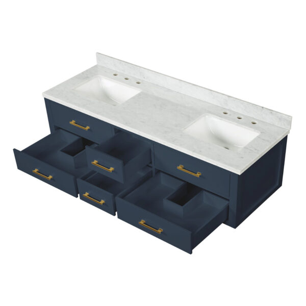 Castor 72W x 22D Blue Double Bath Vanity and Carrara Marble Top