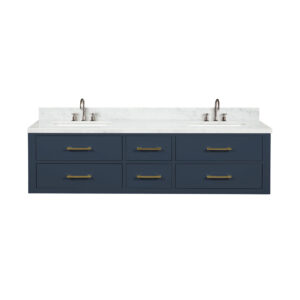 Castor 72W x 22D Blue Double Bath Vanity, Carrara Marble Top, and Faucet Set