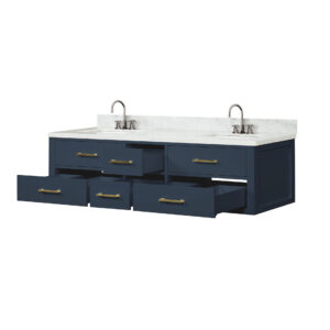 Castor 72W x 22D Blue Double Bath Vanity, Carrara Marble Top, and Faucet Set