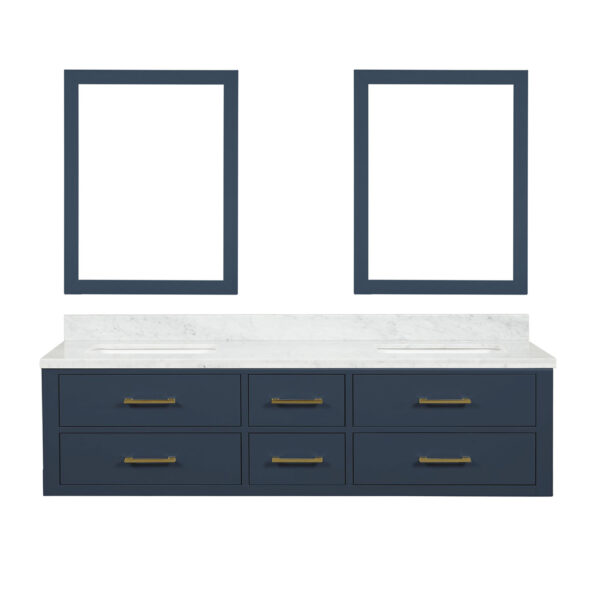 Castor 72W x 22D Blue Double Bath Vanity, Carrara Marble Top, and 34Mirrors