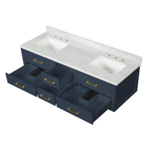 Castor 72W x 22D Blue Double Bath Vanity, Carrara Marble Top, and 34Mirrors