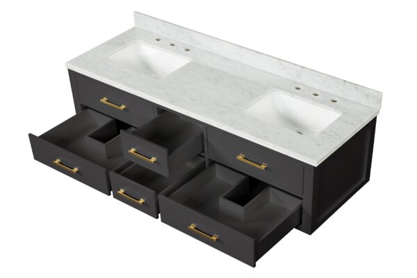 Castor 72W x 22D Black Double Bath Vanity and Carrara Marble Top