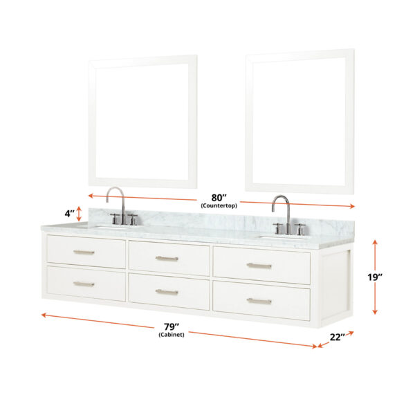 Castor 80W x 22D White Double Bath Vanity and Carrara Marble Top